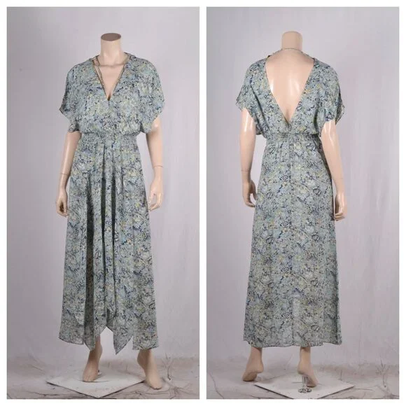 maje Rachelle Floral Print Smocked Maxi Dress